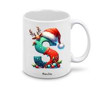 Regali Pazza idea Tazza personalizzata lettera iniziale del nome o numeri - design natalizio - regalo natale uomo donna - collezione dalla A alla Z (S)