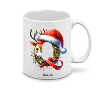 Regali Pazza idea Tazza personalizzata lettera iniziale del nome o numeri - design natalizio - regalo natale uomo donna - collezione dalla A alla Z (O)