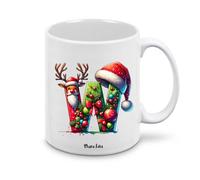 Regali Pazza idea Tazza personalizzata lettera iniziale del nome o numeri - design natalizio - regalo natale uomo donna - collezione dalla A alla Z (W)
