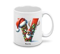 Regali Pazza idea Tazza personalizzata lettera iniziale del nome o numeri - design natalizio - regalo natale uomo donna - collezione dalla A alla Z (V)
