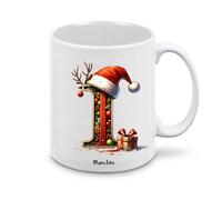Regali Pazza idea Tazza personalizzata lettera iniziale del nome o numeri - design natalizio - regalo natale uomo donna - collezione dalla A alla Z (I)