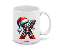 Regali Pazza idea Tazza personalizzata lettera iniziale del nome o numeri - design natalizio - regalo natale uomo donna - collezione dalla A alla Z (X)