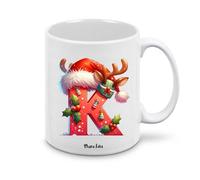 Regali Pazza idea Tazza personalizzata lettera iniziale del nome o numeri - design natalizio - regalo natale uomo donna - collezione dalla A alla Z (K)