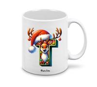 Regali Pazza idea Tazza personalizzata lettera iniziale del nome o numeri - design natalizio - regalo natale uomo donna - collezione dalla A alla Z (T)