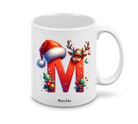 Regali Pazza idea Tazza personalizzata lettera iniziale del nome o numeri - design natalizio - regalo natale uomo donna - collezione dalla A alla Z (M)