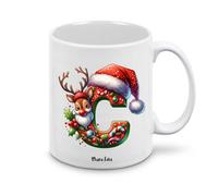 Regali Pazza idea Tazza personalizzata lettera iniziale del nome o numeri - design natalizio - regalo natale uomo donna - collezione dalla A alla Z (C)