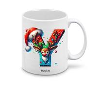 Regali Pazza idea Tazza personalizzata lettera iniziale del nome o numeri - design natalizio - regalo natale uomo donna - collezione dalla A alla Z (Y)