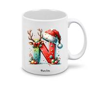 Regali Pazza idea Tazza personalizzata lettera iniziale del nome o numeri - design natalizio - regalo natale uomo donna - collezione dalla A alla Z (N)