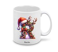 Regali Pazza idea Tazza personalizzata lettera iniziale del nome o numeri - design natalizio - regalo natale uomo donna - collezione dalla A alla Z (R)