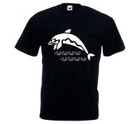 Regali Pazza idea Tshirt Maglia Cotone Uomo Donna Nera con Disegno Delfino Bianco - Taglie S-XXL - Cotone 100% - Stampa Delfino - Casual e Sportivo - Collezione Estiva