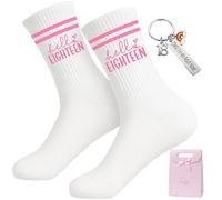 Regali per 18 Compleanno Ragazza Set - Finalmente 18 Calzini Compleanno 36-44 In Cotone Con 18 Portachiavi E Sacchetto Regalo, 18° Compleanno Ragazza Regalo Per Fidanzata Figlia Sorella