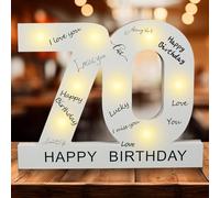 Regali per 70° compleanno per uomini e donne, grandi 70 numeri firmati, decorazioni per 70 compleanni, numeri luminosi di compleanno, numeri luminosi in legno bianco a LED, regalo per 70° compleanno