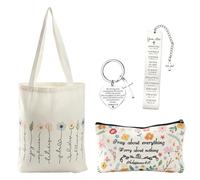 Regali per battesimo da donna, 4 pezzi, regali cristiani, borse per cosmetici cristiani, borse a tracolla con Bibbia, portachiavi con versi biblici e segnalibro, borsa per la spesa riutilizzabile per