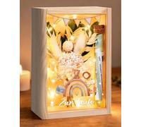Regali per battesimo per ragazze e ragazzi, confezione regalo per battesimo | Include scatola di legno + fiori secchi + catena luminosa a LED + provetta + biglietto per battesimo