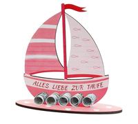 Regali per Battesimo per Ragazze, Regalo Battesimo Bambini, 19 x 16 cm Barca in Legno con Base per Ragazzi E Ragazze, Rosa