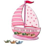 Regali per battesimo per ragazze rosa, barca in legno con base, tutto l'amore per il battesimo, regalo in denaro per ragazze e ragazzi, 19 x 16 cm, ideale per battesimo, comunione e compleanno, regalo