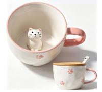 Regali Per Donne Simpatica Tazza da Caffè Con Gatto al Suo Interno, Tazza da Tè Con Coperchio e Cucchiaio Tazza Kawaii Tazze Divertenti e Originali Per San Valentino Festa Della Mamma Natale Pasqua