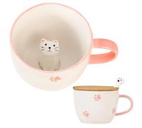 Regali Per Donne Simpatica Tazza da Caffè Con Gatto al Suo Interno, Tazza da Tè Con Coperchio e Cucchiaio Tazza Kawaii Tazze Divertenti e Originali Per San Valentino Festa Della Mamma Natale Pasqua
