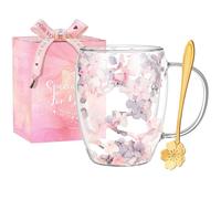 Regali per Donne Tazze da Caffè a Doppio Vetro con Fiori Secchi Tazze da Tè con Manici Isolati Resistenti al Calore Regali di Natale per la Amica Insegnante Mamma Idee Regalo per la Nuova Casa