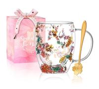 Regali per Donne Tazze da Caffè a Doppio Vetro con Fiori Secchi Tazze da Tè con Manici Isolati Resistenti al Calore Regali di Natale per la Amica Insegnante Mamma Idee Regalo per la Nuova Casa
