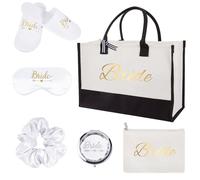 Regali per la sposa, regalo per addio al nubilato, include borsa tote da sposa, pantofole da sposa, braccialetto con corda, specchio per il trucco, maschera per gli occhi in seta per donne proposte di