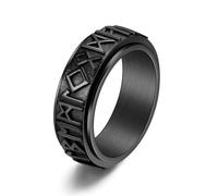 Regali per Lei Fidanzata, Anelli Nero Donna Acciaio Inossidabile Taglia 15 8mm Girevole con Numero e Lettera Engraved Regalo per Madre