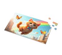Regali per ragazze di 5 anni arcobaleno gattino con farfalle nella città cielo immagine puzzle puzzle spot it gioco per bambini (300 pezzi)