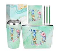 Regali personalizzati con monogramma regalo di compleanno per donne, apprezzamento insegnante capo iniziale di Natale, bicchiere da 590 ml, borsa per il trucco, penne a sfera, quaderno, set da 6