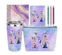 Regali personalizzati con monogramma regalo di compleanno per donne, lei, insegnanti, suocera, matrimonio, Natale, iniziale, bicchiere da 590 ml, borsa per il trucco, penne, diario, quaderno, 6 set