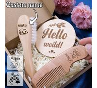 Regali personalizzati per neonati, set di spazzola e pettine personalizzato con nome, spazzola in legno personalizzata per neonati, scheda di crescita in legno, regali personalizzabili per neonati, re
