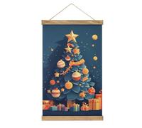 Regali sotto l'albero di Natale poster cornice in lino moderna arte da parete in legno stampa artistica da parete personalizzata decorazione da parete per bagno, ufficio, camera da letto, 33 x 50 cm