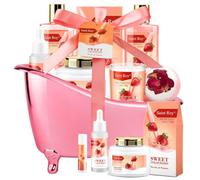 Regali spa per lei cesti regalo per donne, regali spa per mamma profumo di fragola - ricco di olio di jojoba burro di karitè con lozione per il corpo, bomba da bagno, pacchetto di cura, regalo di
