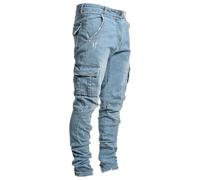 RegaliaKun Jeans Cargo da Uomo, Modello Jogger, Slim Fit, Elasticizzati, Modello Skinny, Gamba Dritta, Pantaloni Comfort Flessibili, Blu 3XL