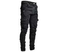 RegaliaKun Jeans Cargo da Uomo, Modello Jogger, Slim Fit, Elasticizzati, Modello Skinny, Gamba Dritta, Pantaloni Comfort Flessibili, Neri, Taglia M