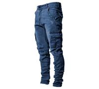 RegaliaKun Jeans Cargo da Uomo, Modello Jogger, Slim Fit, Elasticizzati, Modello Skinny, Gamba Dritta, Pantaloni Comfort Flessibili, Blu Scuro, Taglia XL
