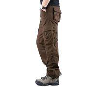RegaliaKun Pantaloni Cargo da Uomo, Pantaloni Cargo da Uomo con Tasche Multiple, Casual per Il Tempo Libero, Colore caffè, Taglia 40