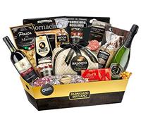 Regalidea, Cesto "Fattoria" con 15 pezzi: Panettone, Cioccolato, Pasta, Cotechino, Sugo, Lenticchie, Salame, Parmigiano Reggiano, Fornacine, Vino + Portachiavi CAIYA