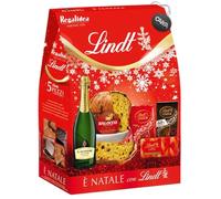 Regalidea Natale con Lindt 2024 Strenna Rossa con 5 pezzi: Panettone, Tavoletta di Cioccolato a Latte e Fondente, Praline, Spumante con Portachiavi CAIYA®