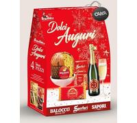 Regalidea, Strenna "Dolci Auguri" Red Version con 4 pezzi: Panettone, Gemme Gelatine alla Frutta, Tavoletta di Cioccolato e Spumante