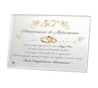 Regalo 50° Anniversario | Grande Targa nozze d'oro | Targa in Cristallo per Cinquantanni di Matrimonio | Omaggio Sposi in Cristallo 22x17cm