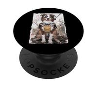 Regalo artistico vintage giapponese con cane pastore australiano samurai PopSockets PopGrip Adesivo