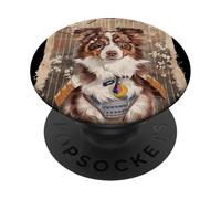Regalo artistico vintage giapponese con cane pastore australiano samurai PopSockets PopGrip Adesivo
