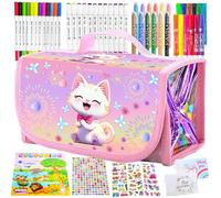 Regalo Bambina 3 4 5 6 7 8 9 10 Anni,Valigetta Colori per Bambini,Acquerelli per Bambini,Pittura,Pennarello,Pastelli Colorati,Libro da Colorare,Giocattolo Bambina 3-10 Anni(Gatto,64 pcs)