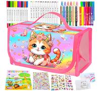 Regalo Bambina 3 4 5 6 7 8 9 10 Anni,Valigetta Colori per Bambini,Gioco Bambina 4 anni,Acquerelli,Set Colori,Pittura,Pennarello,Pastelli Colorati,Giocattolo Bambini 3-10 Anni(Gatto, 64 pcs)