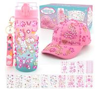 Regalo Bambina 4 5 6 7 8 9 10 11 Anni, Kit Borraccia e Berretto da Baseball Fai Da Te con Gemma e Unicorno Adesivi, Compleanno Regali per Ragazze DIY Bottiglia D'acqua e Cappellino da Baseball