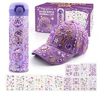 Regalo Bambina 4 5 6 7 8 9 10 11 Anni, Kit Borraccia e Berretto da Baseball Fai Da Te con Gemma e Unicorno Adesivi, Compleanno Regali per Ragazze DIY Bottiglia D'acqua e Cappellino da Baseball