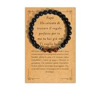 Regalo Bracciale Pietre Naturali Nero 8mm per Papà - Festa Del Papà, Compleanno, Natale - Idee Regalo Originale per Futuro Papà
