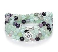 Regalo celtico 108 Bracciale con perline in pietra Mala Collana di cristallo con ciondolo portafortuna con nodo infinito (Fluorite verde (Green Fluorite))