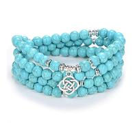 Regalo celtico 108 Bracciale con perline in pietra Mala Collana di cristallo con ciondolo portafortuna con nodo infinito (Turchese verde (Green Turquoise))