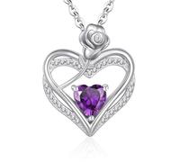 Regalo Collana Argento 925 Donna, Cuore Rose Ciondolo Collane, Regali per Lei, Compleanno San Valentino Regalo Di Natale Festa Della Mamma